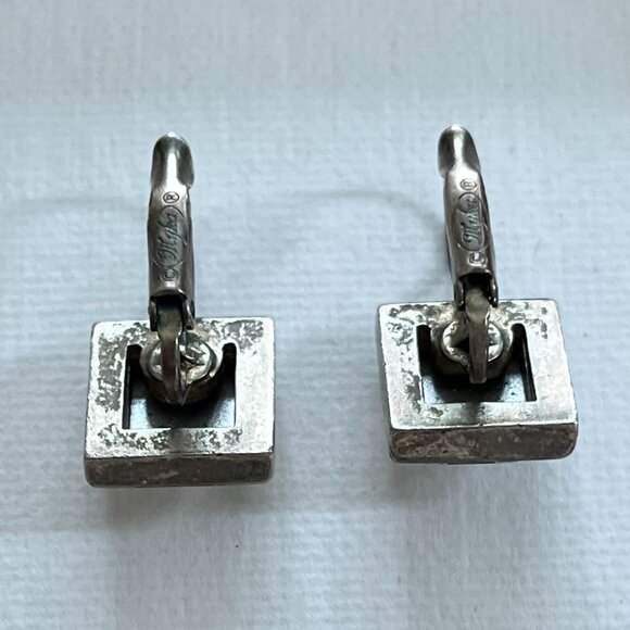 Exquisite vintage square Myka Designs earrings, rustic silver - Picture 3 of 4